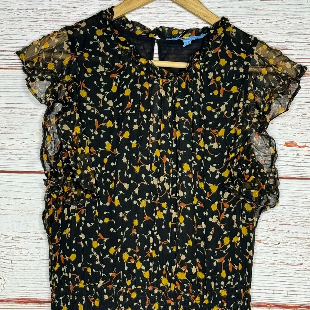 Draper James Black Midi Dress with Yellow & Orange Floral Print